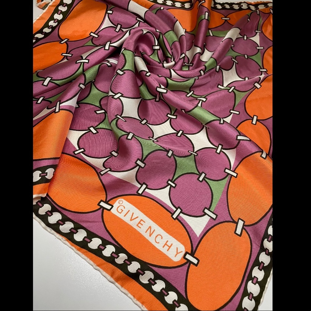 Vintage Silk Geometric Givenchy hand rolled Scarf